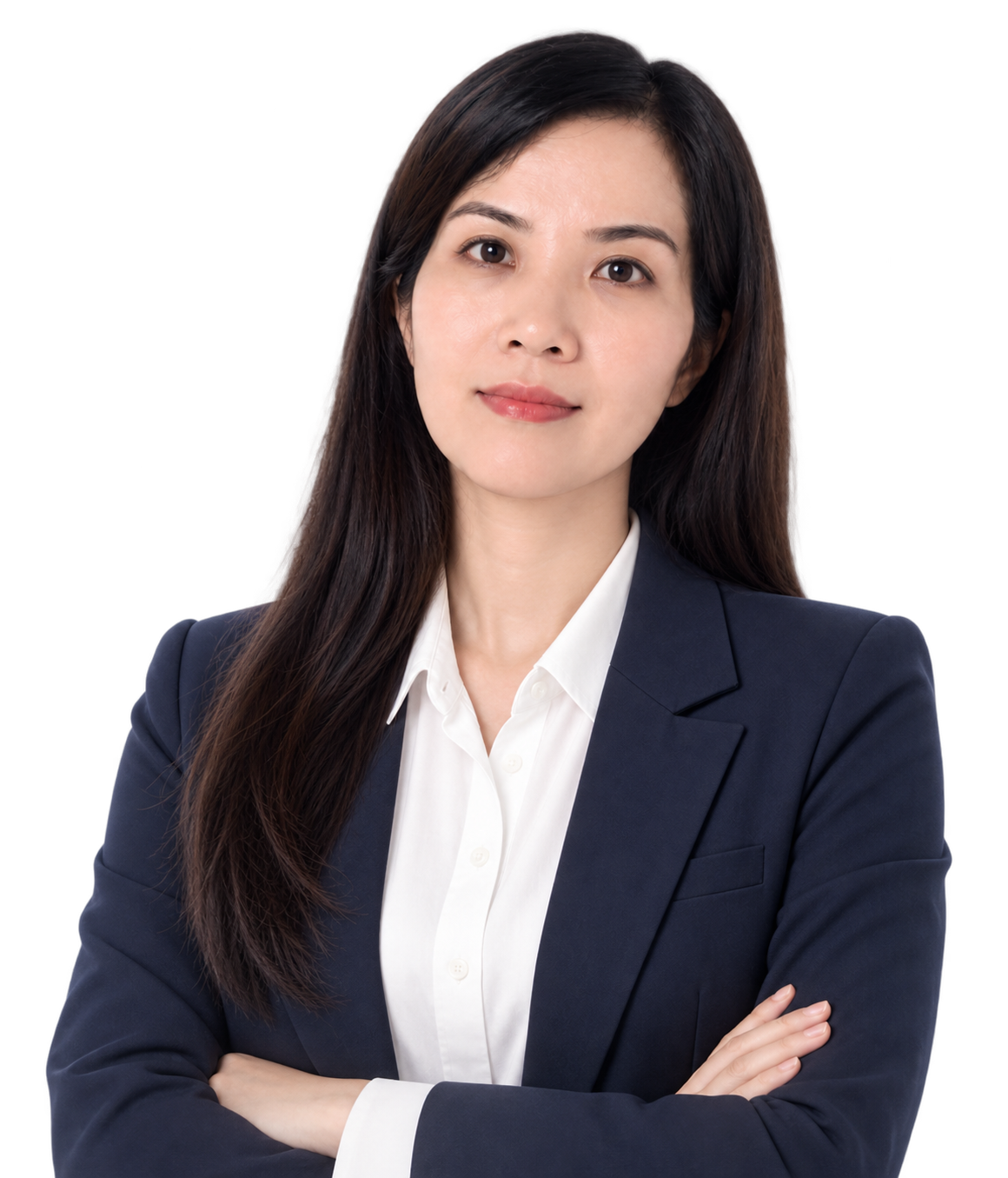 Cô Hồ Thị Vũ Hạ trong áo vest xanh navy